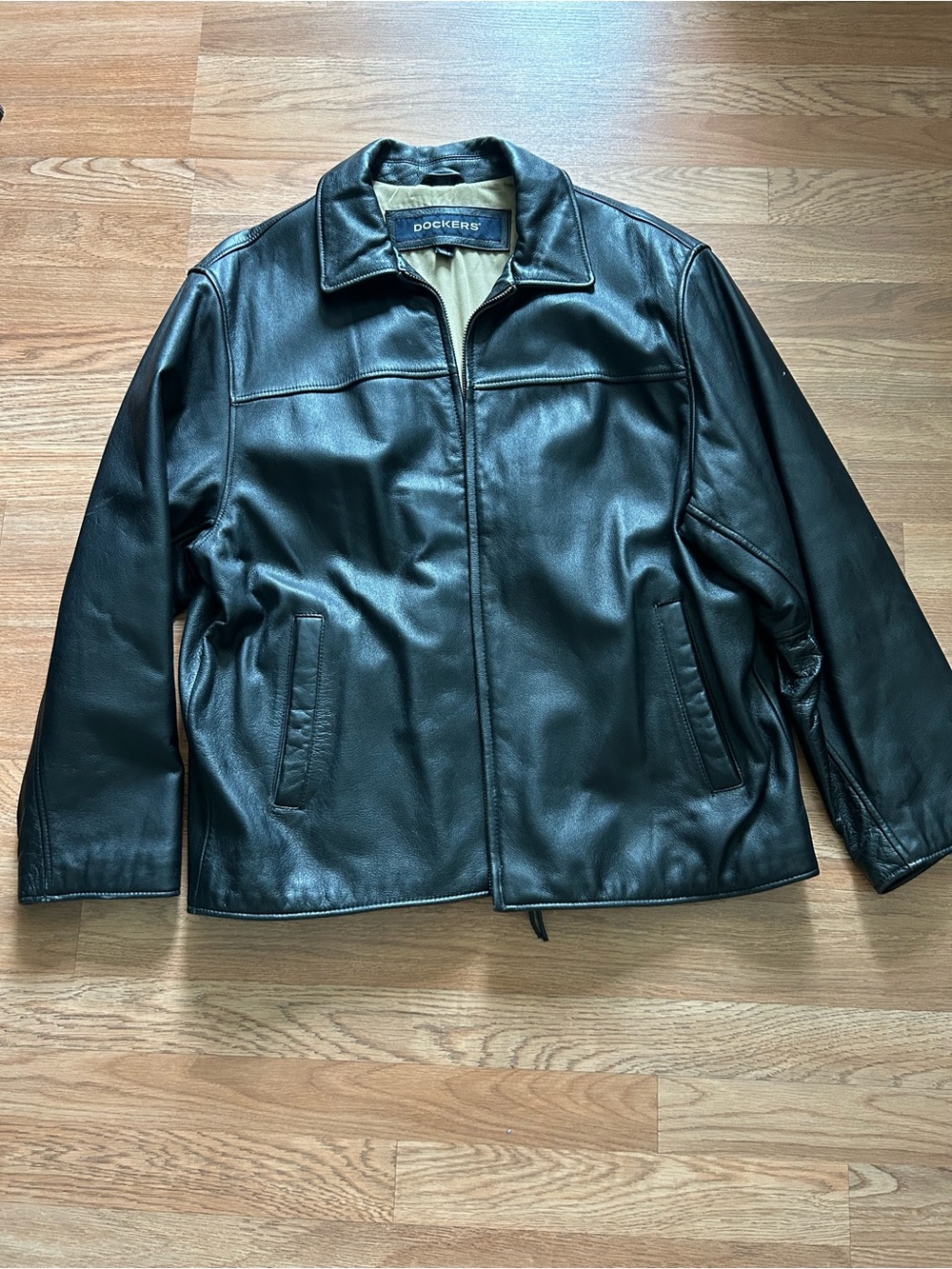 Vintage Y2K Dockers Black Leather Zip Coat Jacket Size Medium 90s